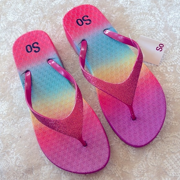 Brand New So Pink Glitter Thong Sandals Platform Flip Flop Ombre Sparkly Rainbow - Picture 15 of 16